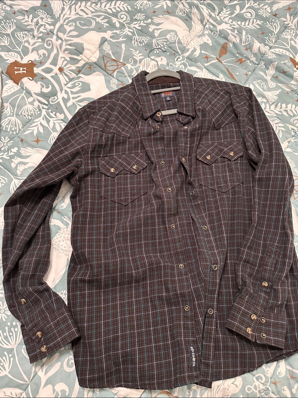 Men's Plaid Long-Sleeve Button-Down Shirt - Brown/Blue